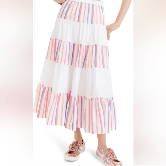 NWT J.Crew sorbet stripe tiered midi skirt - Picture 2 of 6